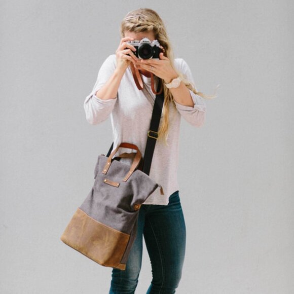Kelly Moore Collins Gray Canvas & Leather Camera Photography Bag - Picture 1 of 16